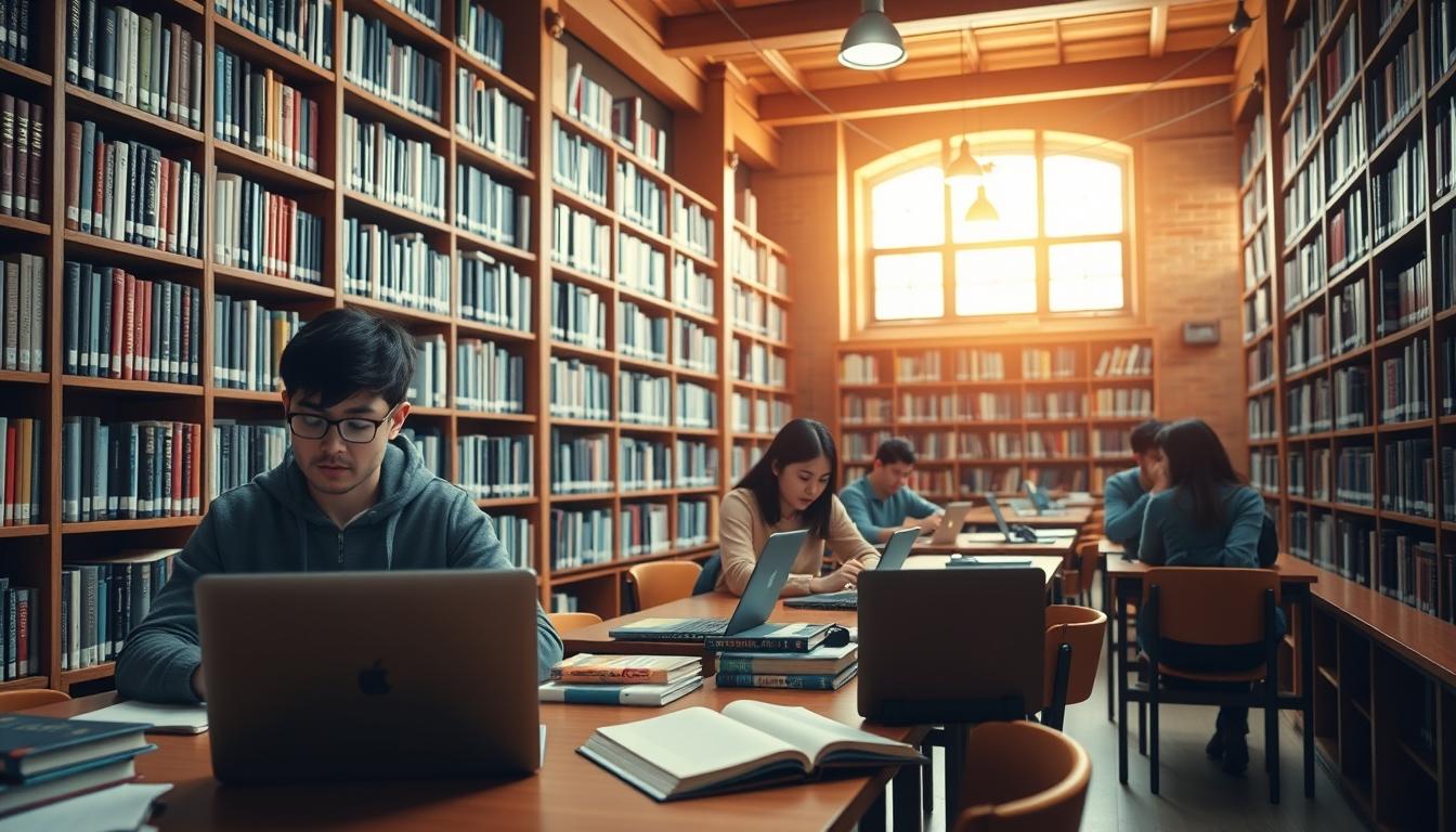 Students studying together in modern classroom